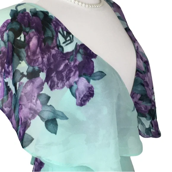 Luxxel Turquoise Lavender Fields Surplice Neckline Open Back Maxi Dress sz Small - Picture 7 of 16